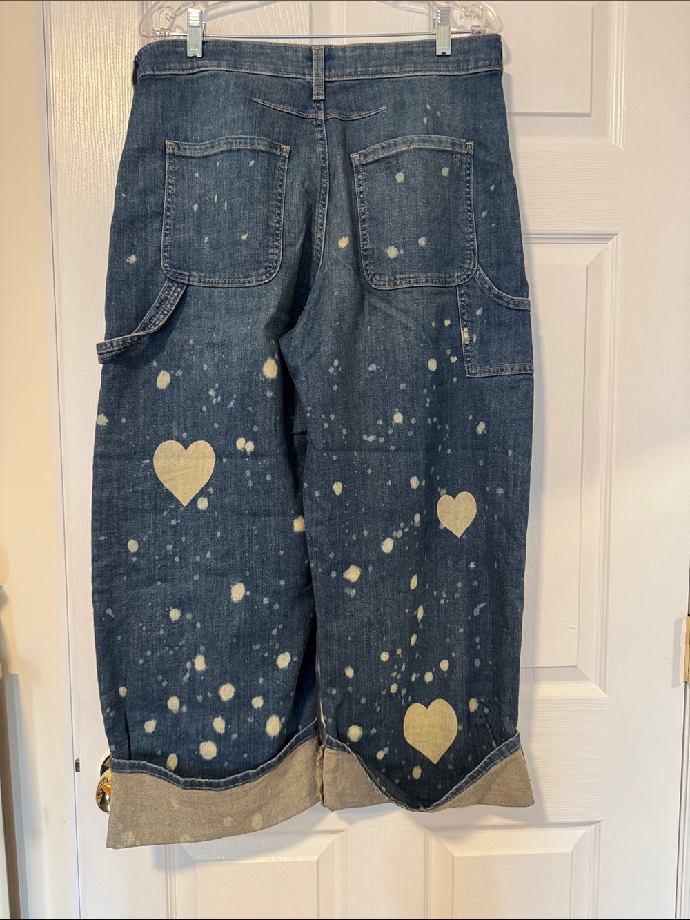 Pilcro Kayden Barrel Carpenter Paint-Splatter Heart Patch Wide-Leg Jeans Size 29 - Picture 5 of 8
